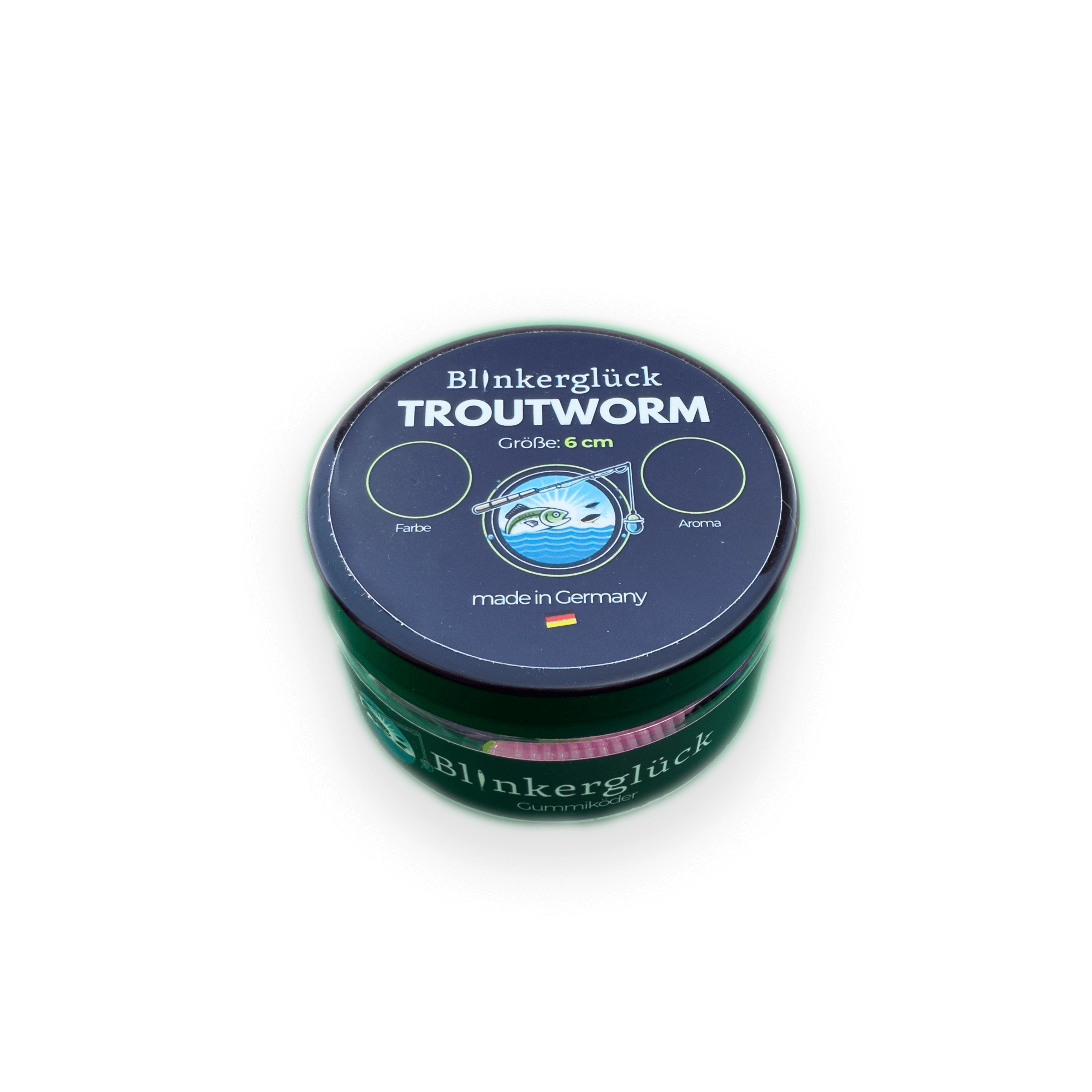 Blinkerglück Troutworm 6 cm – 18 Stück Softworm im Tiegel (versch. Aromen)