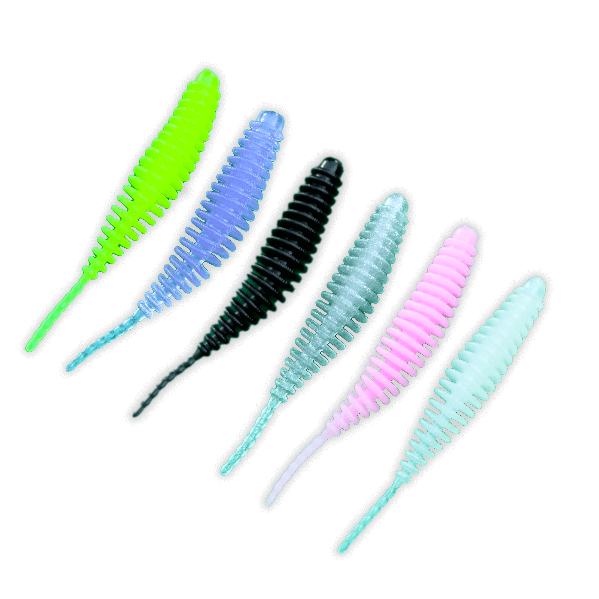 Blinkerglück Troutworm 6 cm – 18 Stück Softworm im Tiegel (versch. Aromen)